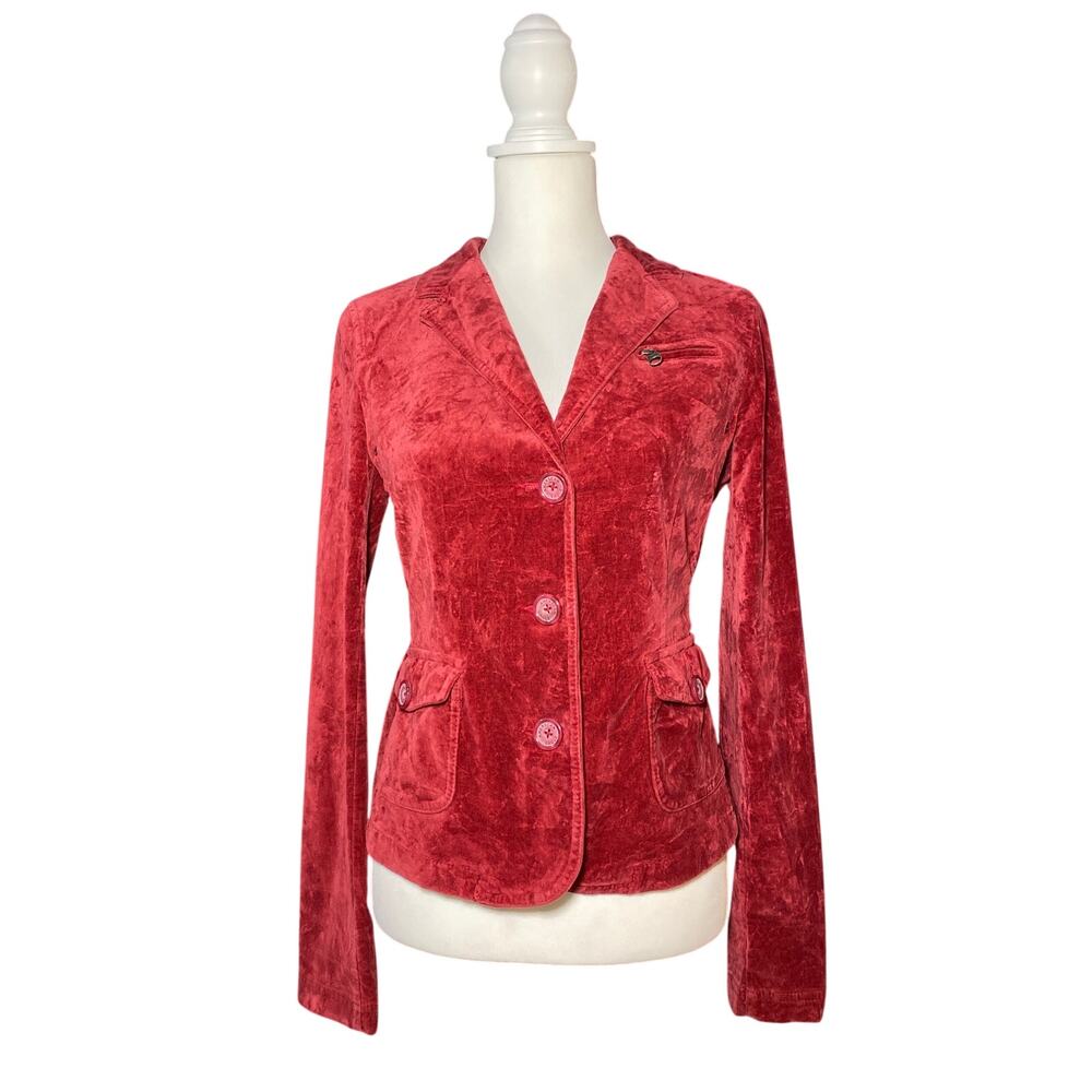 Vintage American Eagle Red Velvet Blazer Jacket Size Small Y2K Whimsigoth